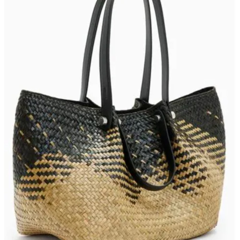 All Saints Black and Tan Woven Tote